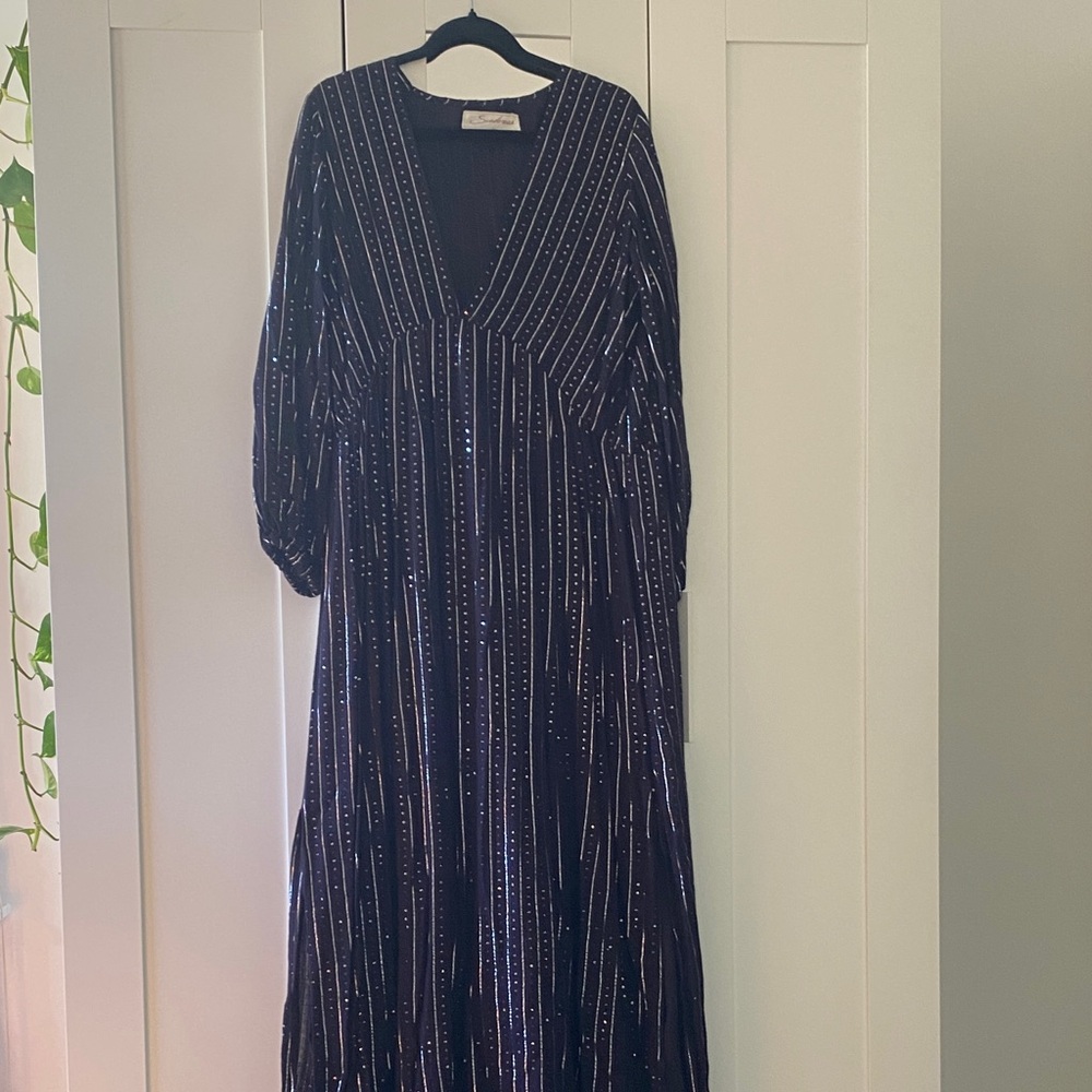 Sundress Black and Silver Striped Dress